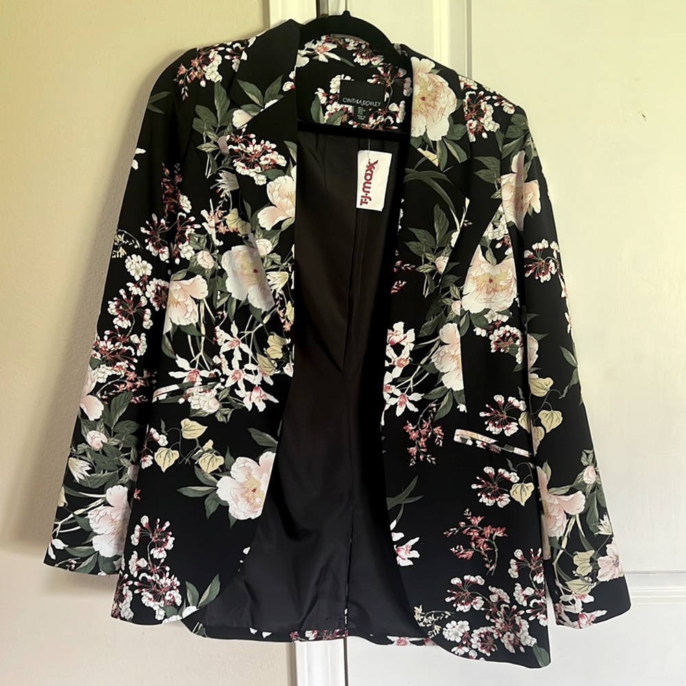 Cynthia Rowley, black floral blazer, new with tags